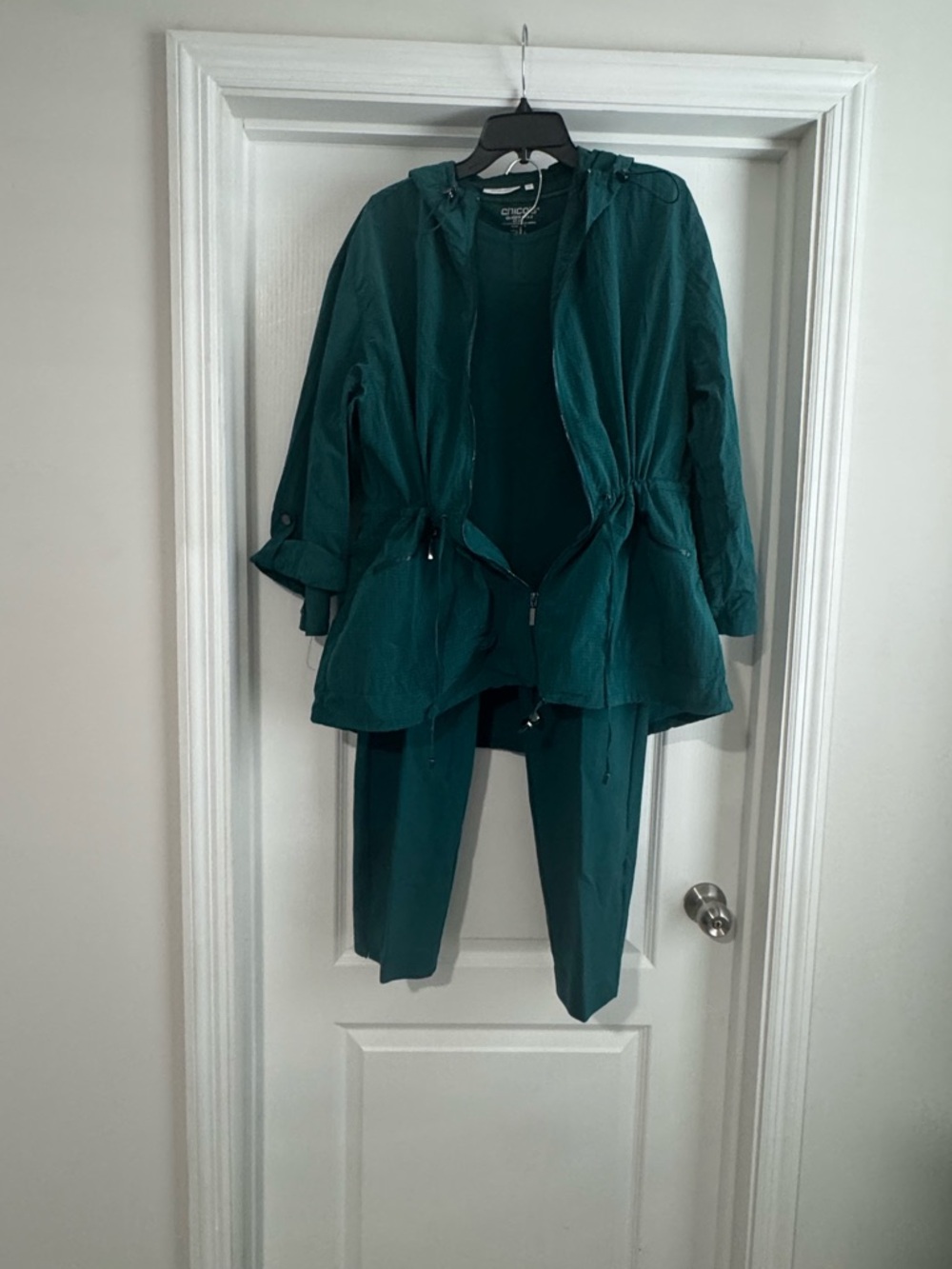 Chico's Teal Hooded Pantsuit three Piece Set - Picture 4 of 4